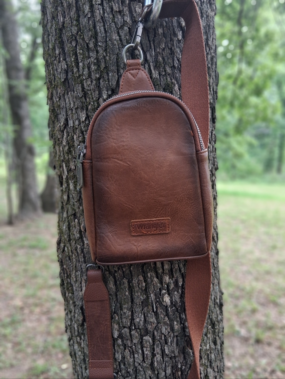 Wrangler Chest Sling Bag in Rich Brown Leather